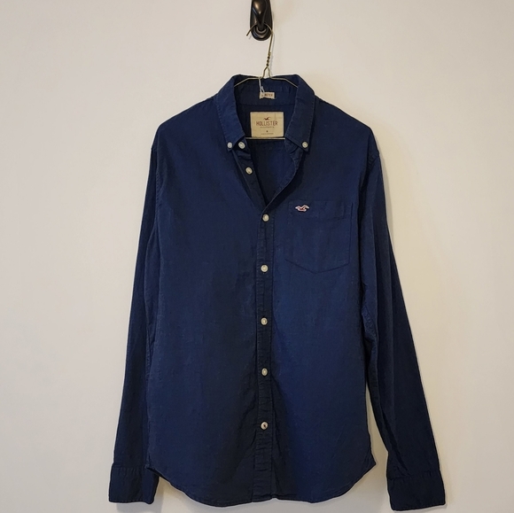 Hollister Stretch Blue Long Sleeve Shirt Medium Button-Down - Picture 1 of 5